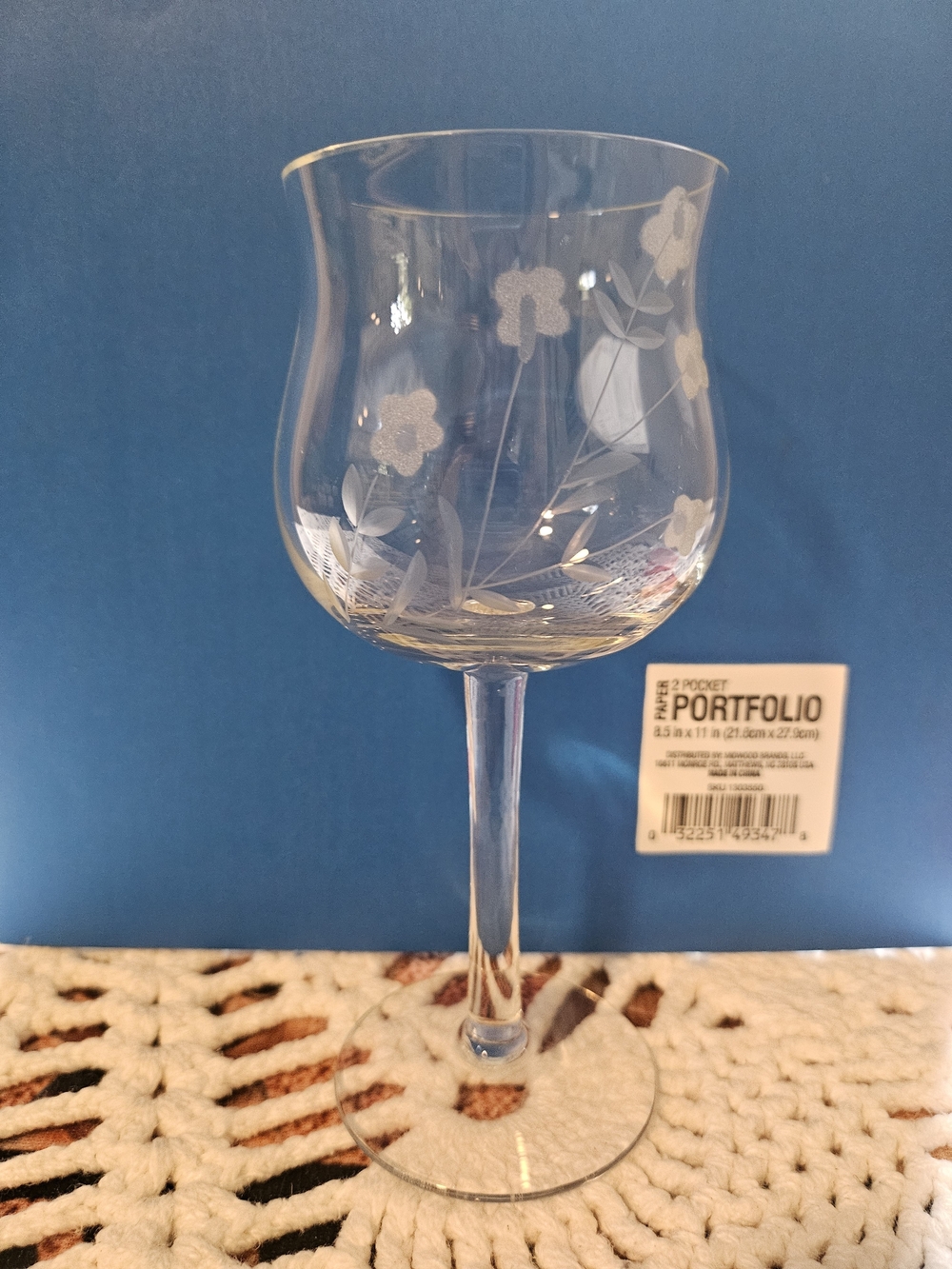 Etched Floral Crystal Wine Goblet — Clear